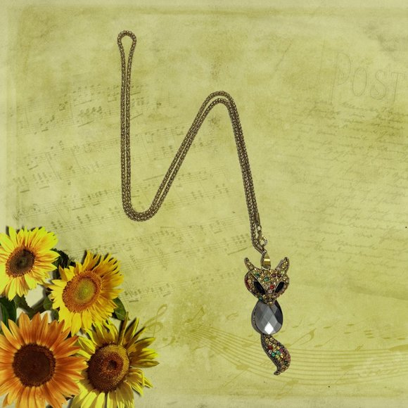 😻Long Cat necklace with multi colored stones - Picture 2 of 3